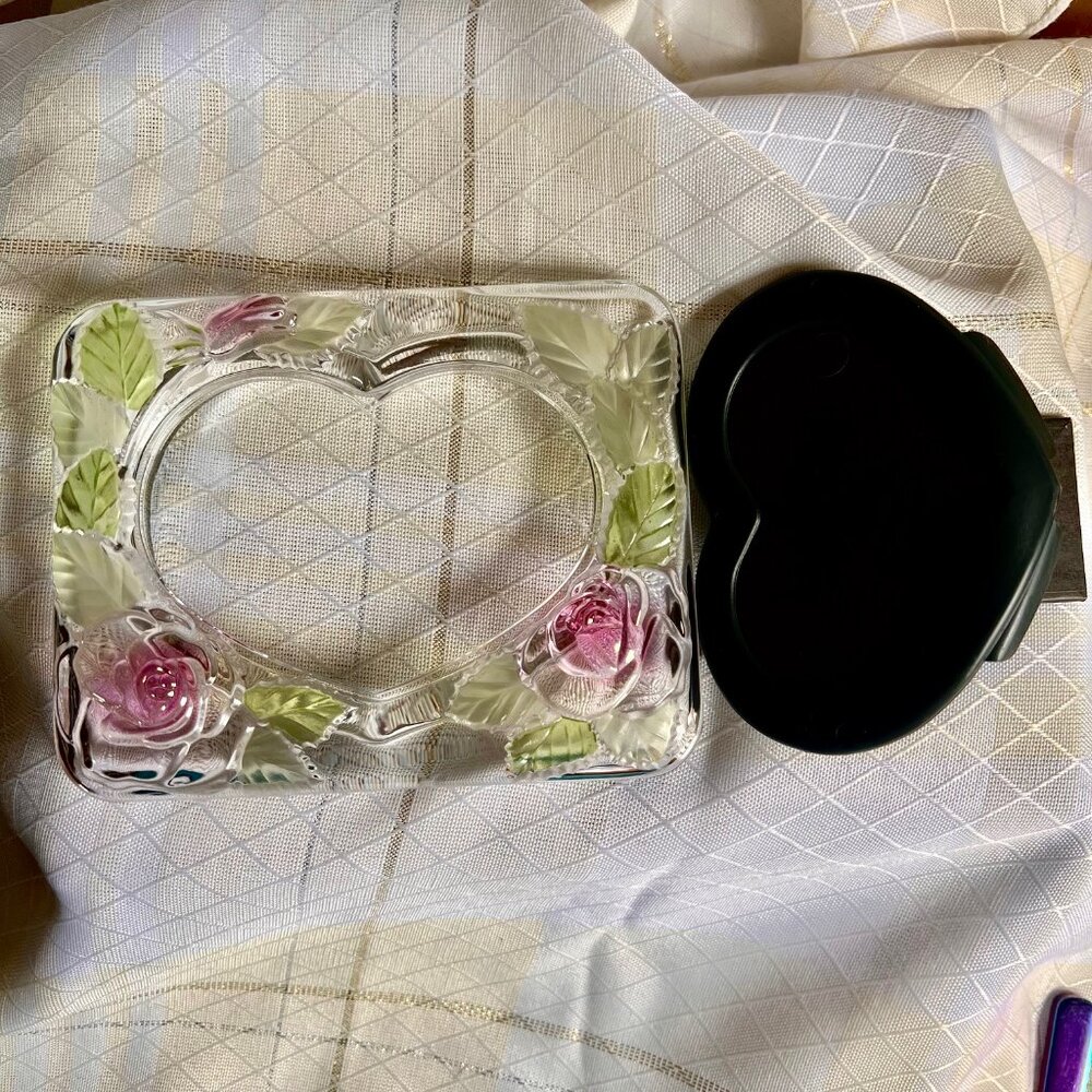 Vintage Heart Roses Crystal Picture Frame, Vintage Crystal Picture Frame